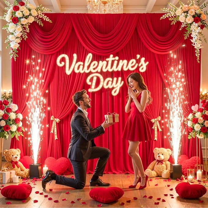 40ftx12ft Wrinkle Free Red Backdrop Curtain, 8 Panels 12FT Long Wedding Backdrop Drapes, Silky Polyester Back Drop Cloth for Birthday Photography Background Party Backdrop Draping