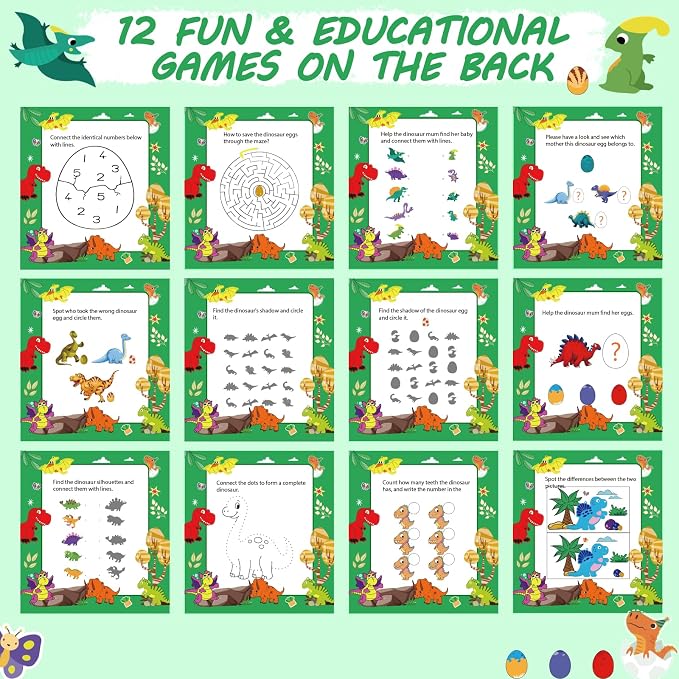 12 Pack Dinosaur Party Favors, Wooden Painting Kit Art and Crafts for Kids Dino Painting Toys Birthday Party Return Gifts Goodie Bag Filler Pinata Stuffer Classroom Prizes Wood Keychain Paintable Kit