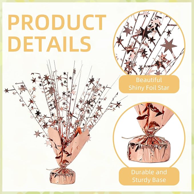 12 Pack Rose Gold Metallic Foil Spray Centerpiece Star Table Decoration Burst Table Centerpieces for Birthday New Year Wedding Anniversary Graduation Party Supply (Rose Gold)