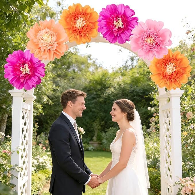 SUNBEAUTY 6PCS Hot Pink and Orange Paper Flowers 12 Inch Large Tissue Paper Flowers Decorations for Wall Giant Crepe Paper Flowers for Girl Women Birthday Office Classroom Bridal Wedding Backdrop