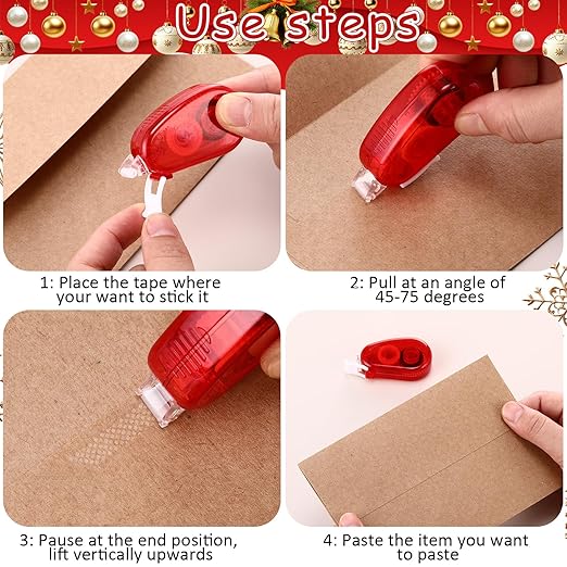 Geyee 50 Pcs Double Sided Tape Roller Permanent Adhesive 0.3 x 315'' Double Sided Tape Dots for Scrapbooking Journal Photo Paper Craft Projects Christmas Gifts (Red,Classic)