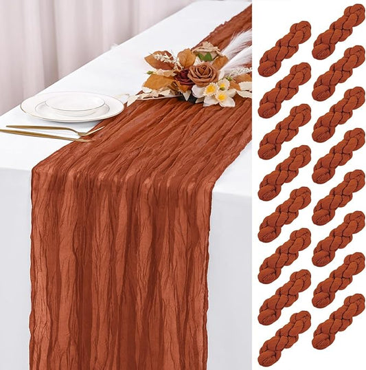 16 Pack Terracotta Cheesecloth Table Runner 120 Inch 10FT Spring Boho Rustic Sheer Gauze Cheese Cloth Table Runner for Wedding Baby Shower Birthday Party Table Decor