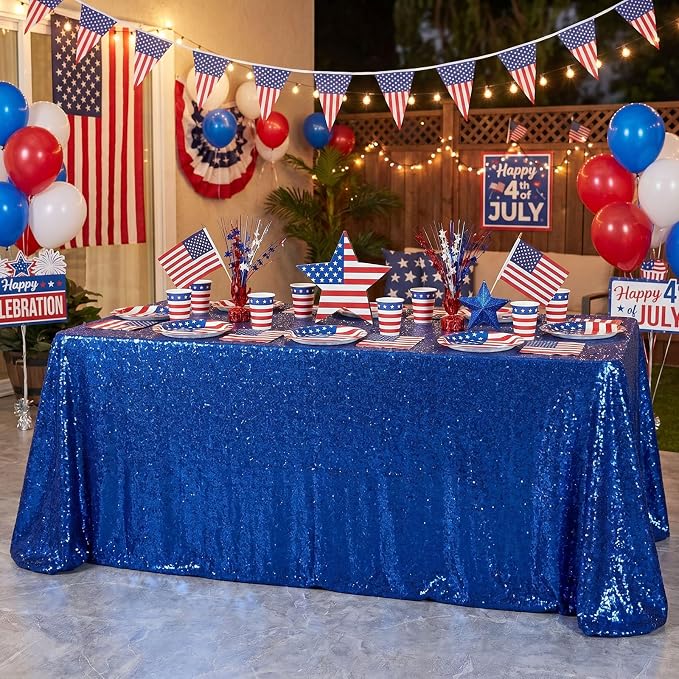 B-COOL Rectangle Sequin Tablecloth 90x156 Inch Party Tablecloths Glitter Table Linen for Birthday Party Wedding Baby Shower Table Independence Holiday Banquet Decoration,Royal Blue