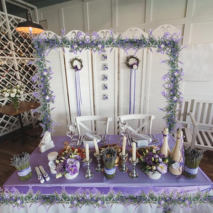 Zerzsy Lavender Purple Artificial Garland, 6Ft Artificial Flower Wreath Vines Decor, All Year Lavender Garlands Decorations for Table Home Wedding Mantle Arch Porch Party (1pcs-Purple)