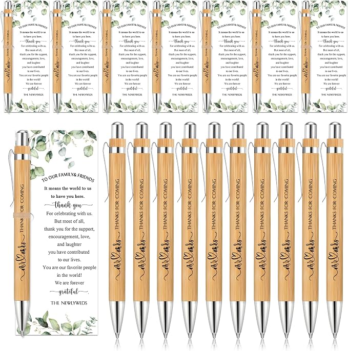 Cholemy 36 Sets Bridal Shower Pens Bulk Wedding Bridal Shower Favors for Guest with Thank You Cards and Twine Retractable Ballpoint Pen Black Ink for Games Proposal Gift