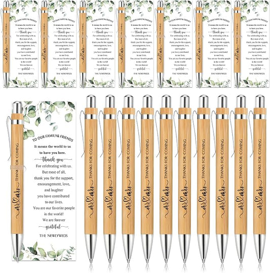 Cholemy 36 Sets Bridal Shower Pens Bulk Wedding Bridal Shower Favors for Guest with Thank You Cards and Twine Retractable Ballpoint Pen Black Ink for Games Proposal Gift