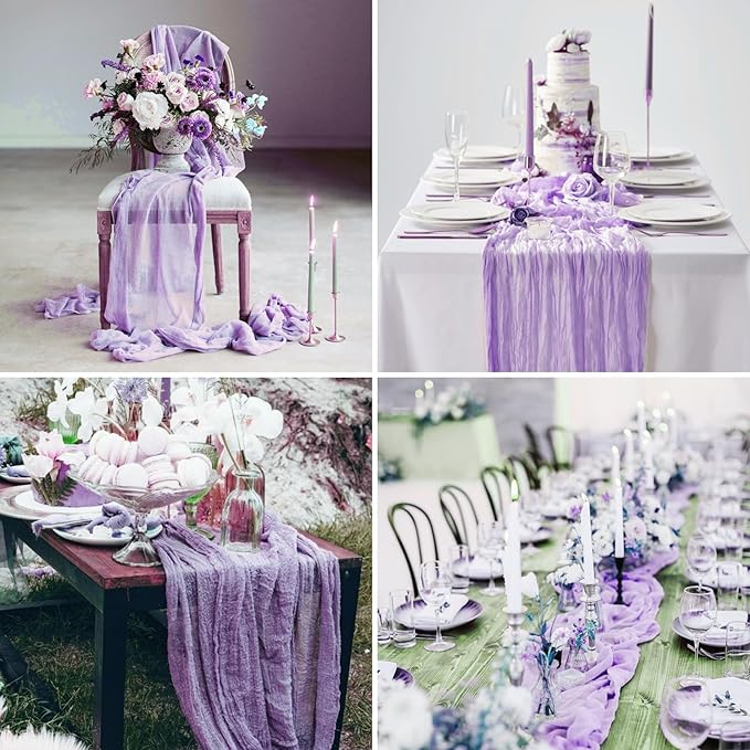 15 Pack Cheesecloth Table Runner 6FT Romantic Cheese Cloth Table Runner 35x72 Inch Rustic Gauze Table Runners for Wedding Birthday Party Anniversary Bridal Baby Shower Engagement Table Décor(Lavender)