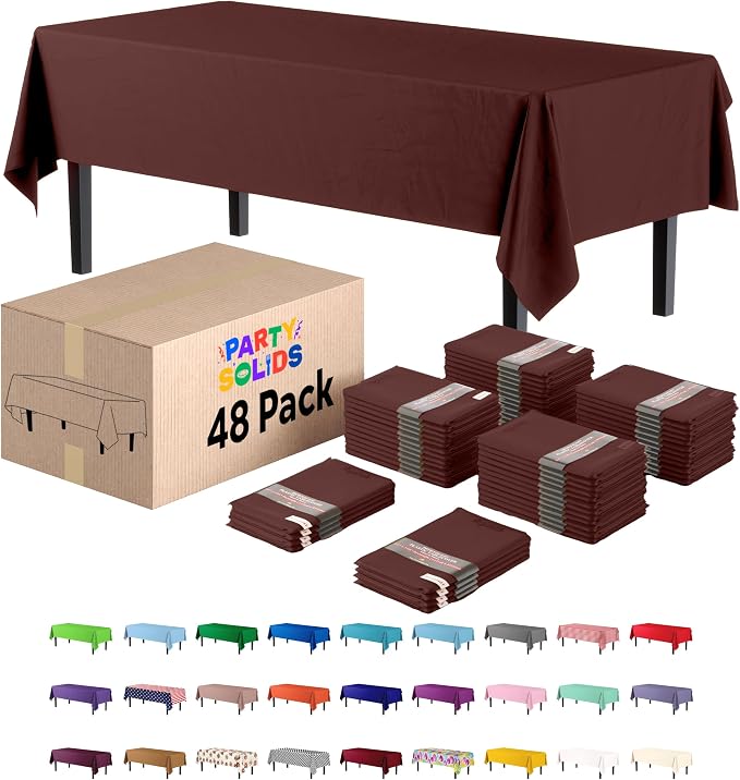 Exquisite Brown Tablecloths for Rectangle Tables 48 Pack Plastic Table Cloth Disposable 54" X 108" Brown Table Cloths Rectangle Tablecloth Plastic Tablecloths Rectangular for Party Supplies