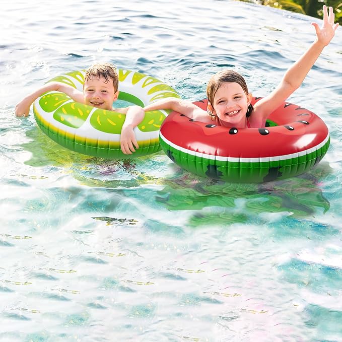 90shine 2-Pack Fruit Pool Floats: Inflatable Floaties Rings, Floating Tubes & Toys for Kids Adults, Swimming Beach Pool Party Decorations