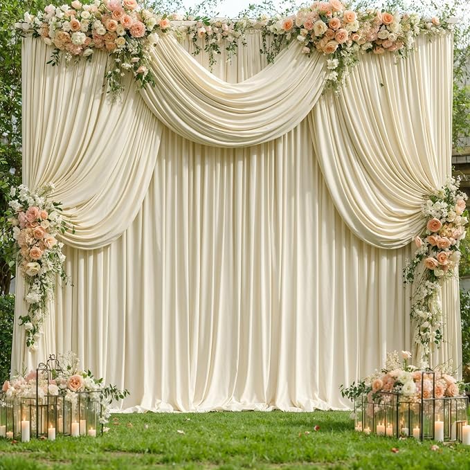 10 Panels Backdrop Curtains for Wedding Party Wrinkle Free Beige Backdrops Curtain Drapes Fabric Decorations Photo Back Drop Cloth for Baby Shower Photography Stage Reception 50ft(W) x 12ft(H)