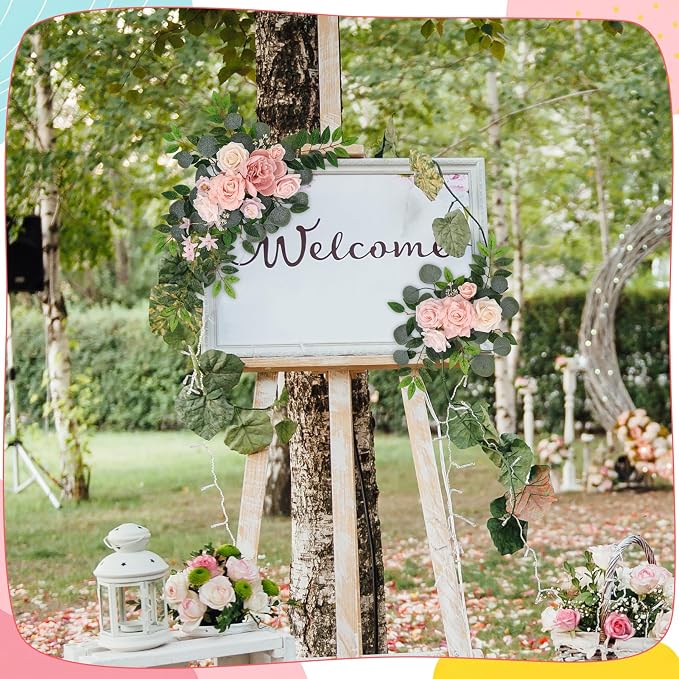 2 Pcs Wedding Arch Decorations - Reusable Artificial Hanging Flowers Floral Swag Greenery Garland for Wedding Welcome Sign Backdrop Bridal Ceremony Reception Backdrop Decoration(Beige)