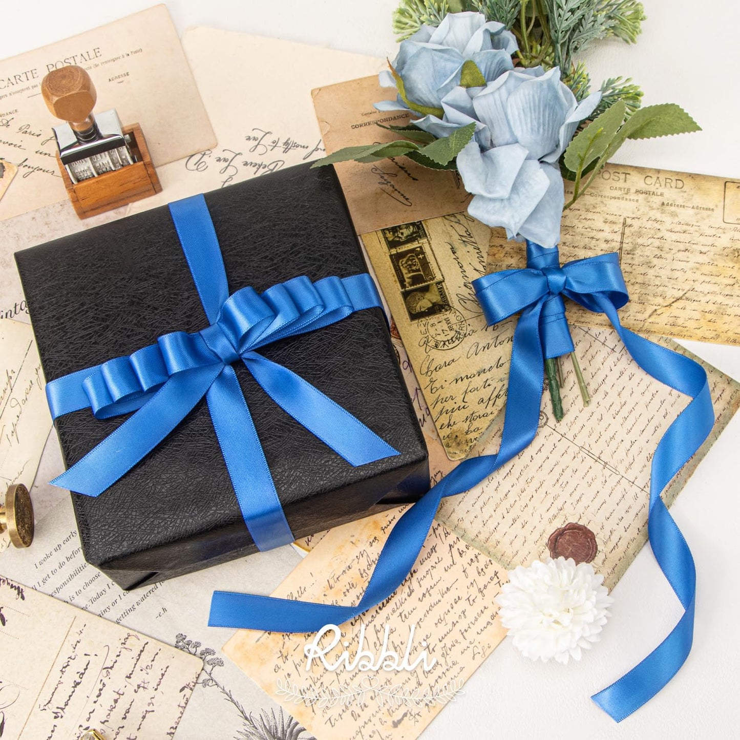 Ribbli Royal Blue Satin Ribbon 5/8 inch x Continuous 25 Yards,Double Faced Satin Use for Craft, Gift Wrapping, Christmas Ornaments, Hair Bows, Bouquet Bows