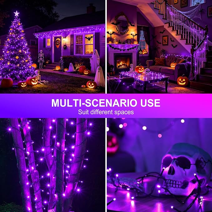 kemooie 500 LED Purple Christmas Lights, 164 FT 8 Lighting Mode Plug in Waterproof Christmas Lights Outdoor, for Birthday Christmas Wedding Party Garden Balcony Decor (Purple)