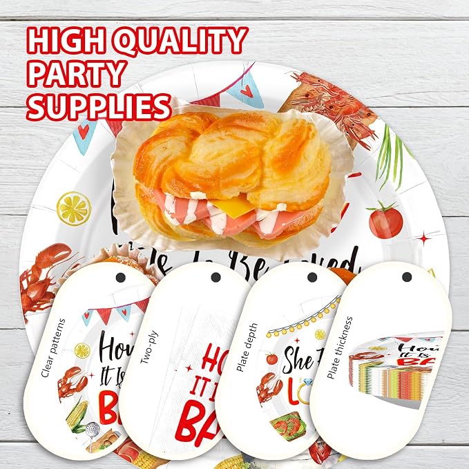 96 Pcs How Sweet It is to be Loved Bayou Party Decoration Louisiana Cajun Themed Plates and Napkins Crawfish Bridal Shower Tableware Set for Bachelorette Wedding Party Supplies, Serves 24