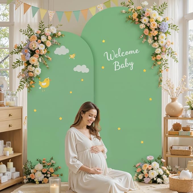Beige and Sage Green Arch Backdrop Cover Set of 2-7.2 and 6ft Spandex Wedding Arch Covers Stretchy Backdrop for Baby Shower Bridal Shower Birthday Party Photo Balloon Arch Stand Cover