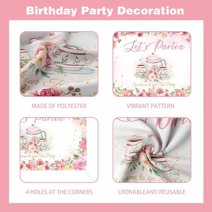 Tea Party Decorations For Women,Pastel Balloons,Tea Party Backdrop,Banner,Teapot Mylar Foil Balloon,Table Cloth,Paper pom poms Party Supplies for Girls