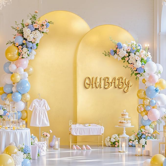 Gold Yellow Arch Covers 7.2 and 6ft Sequin Sparkly Birthday Party Arch Backdrop Covers Set of 2 Spandex Shimmer Balloon Arch Stand Cover for Wedding Bridal Shower Baby Shower Photo Arches Background