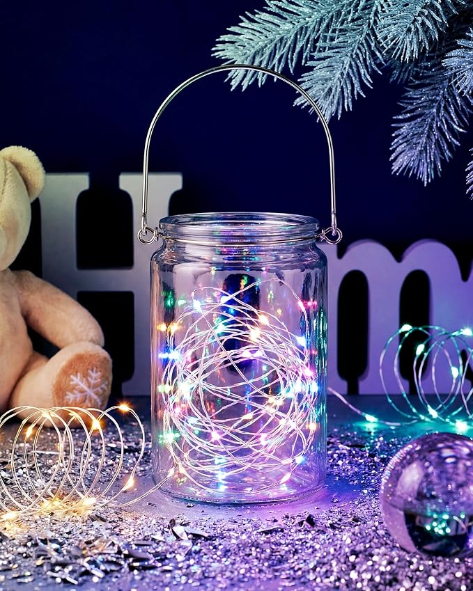 Riakrum 50 Pack 16.4 ft 50 LED Fairy Lights Battery Operated, Christmas Tiny String Lights Bulk Starry Light Waterproof for Mason Jars Wedding Party Christmas Centerpiece Table Decor, Mixed Color
