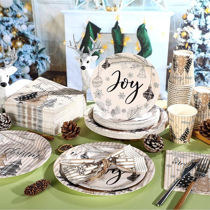 Hsei 250 Pcs Christmas Tree Plates and Napkins Party Decorations Disposable Tableware Sets Baby Shower Birthday Party Supplies Serves 50 Guests Dinnerware Bridal Baby Shower Favors