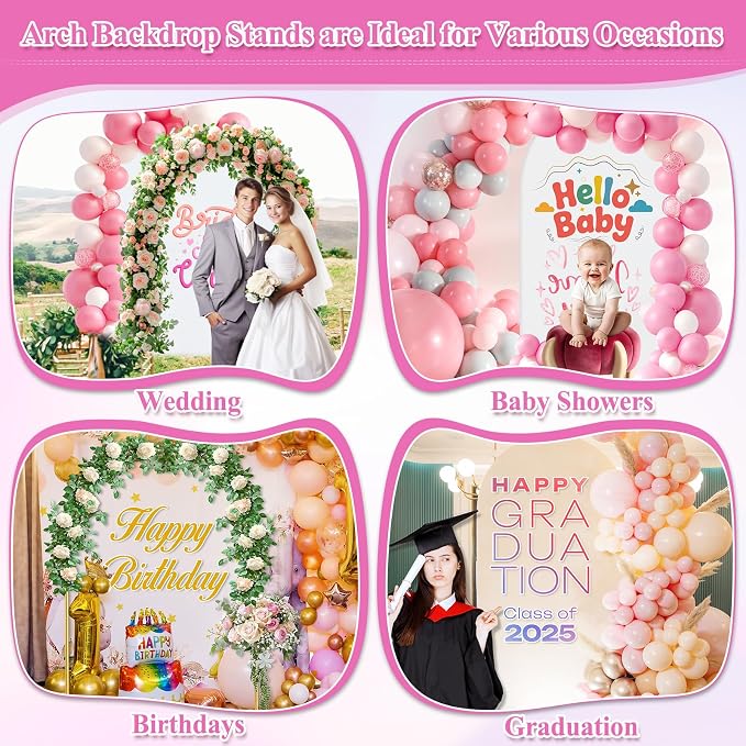Jupwalz Arch Backdrop Stand and Cover Set, Metal Arch Stand with Rich Balloon Tool for Wedding Birthday Baby Shower Graduation Event Balloon Flowers Decor, Easy to Assemble (7.2FT & 6FT, White)