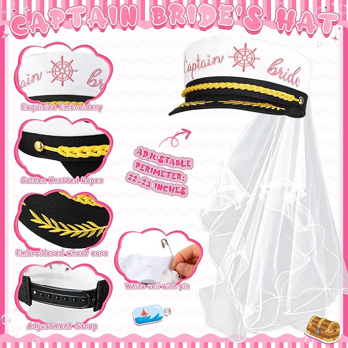 JaGely Bride Captain Hat with Veil, Bachelorette Sash & Sunglasses for Bridal Shower Bachelorette Party Decor Accessories(Funny Style)