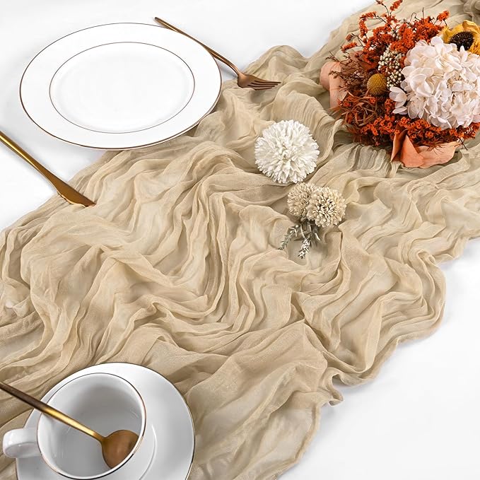20 Pack Cheesecloth Table Runner - 17x108 Inch Beige Boho Gauze Cheese Cloth Table Runners for Baby Bridal Shower Decoration Wedding Party Summer Garden Farmhouse