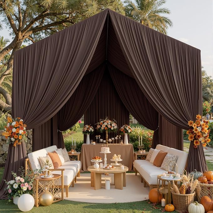 10 Panels 5x20ft Brown Ceiling Drapes for Wedding Parties, Wrinkle Free Thick Polyester 20ft Extra Long Wedding Draping Brown Ceiling Curtains Arch Drapery for Birthday Party Canopy Tent Decor