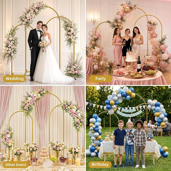Metal Arch Backdrop Stand Set of 3 (6FT, 5FT, 4FT), Gold Wedding Arch for Ceremony, 3 Pack Balloon Arch Stand for Birthday Party, Baby Shower, Graduation, Floral Arched Frame for Event Decor