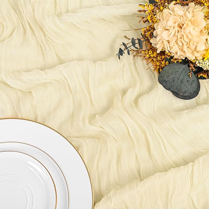 24 Pack Ivory Table Runner 10Ft Cheesecloth Table Runner Rustic Gauze Table Runners Romantic Long Cream Sheer Fabric Cheese Cloth Table Runners for Wedding Party Bridal Baby Shower