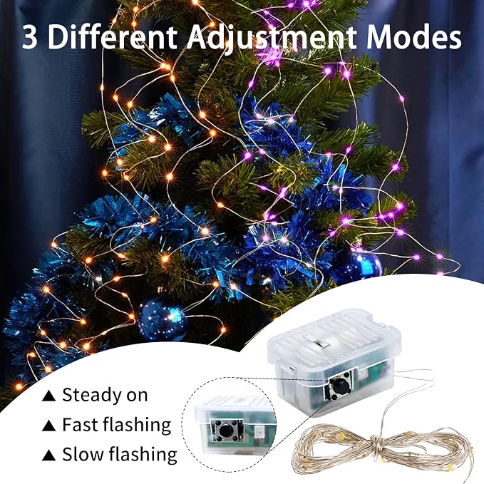 50 Pack Fairy Lights 7Ft 20 LED Twinkle String Lights Battery Operated Waterproof Firefly Starry for Mason Jar Party Wedding Christmas Valentines Day,Orange&Purple