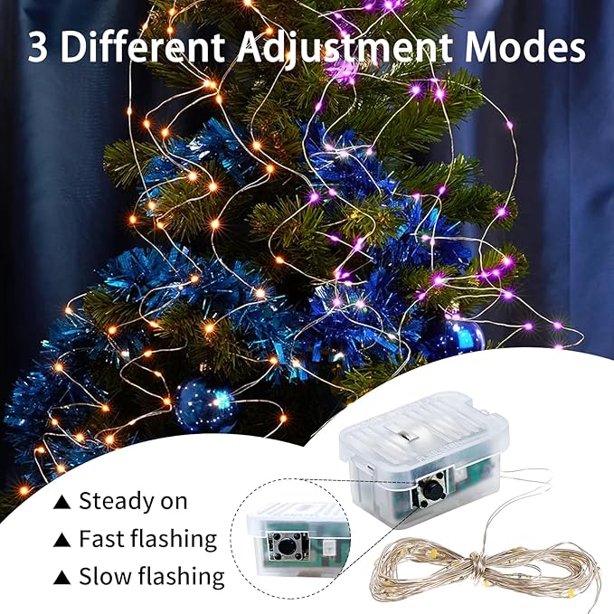 24 Pack Fairy Lights 7Ft 20 LED Twinkle String Lights Battery Operated Waterproof Firefly Starry for Mason Jar Party Wedding Christmas Valentines Day,Orange&Purple