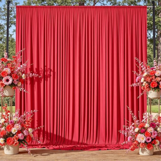 Wrinkle Free Red Backdrop Curtains for Parties, Thick Fabric Photo Backdrop Drapes for Christmas Photography Birthday Wedding Background Backdrop, 10ft x 8ft