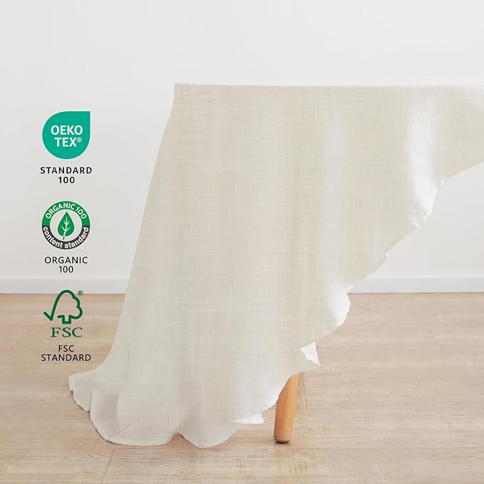 Linen World Round Linen Blend Tablecloth 90" Inch,Linen Loook Soft Cool & Breathable,Machine Washable Natural Table Cloth for Dining, Kitchen, Outdoor, Easter-Creamy White