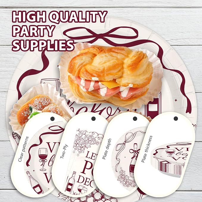 96 Pcs Vino Before Vows Bachelorette Party Decorations Vino Before Vows Plates and Napkins Let's Make Pour Decisions Tableware Set for Bridal Shower Bachelorette Party Supplies, Serves 24