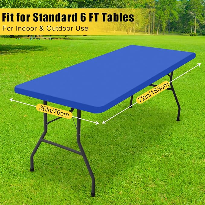 Smiry 3 Pack Rectangle Table Cloth, Elastic Fitted Flannel Backed Vinyl Tablecloths for 6ft Folding Tables, Waterproof Wipeable Table Covers for Indoor, Outdoor, Camping and Picnic (Blue, 30"x72")