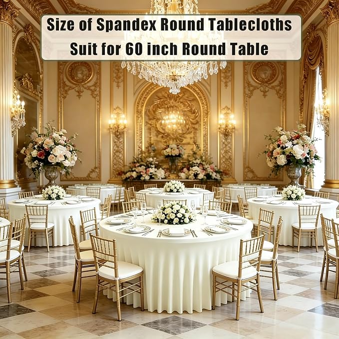 10 Pack Ivroy Spandex Round Tablecloths for 60inch Tables, 120 Inch Stretchy 5ft Round Fitted Tablecloth Wrinkle Free Washable Table Cloths Table Covers with Skirt for Wedding Party Birthday Banquet