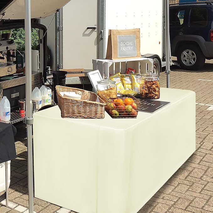 HolidayIdeas 4 Pack Fitted Table Clothes - 48 x 24 Inch - Butter Cream Rectangle Tablecloths for 4 Foot Tables, Polyester Fabric Folding Table Covers for Parties, Holiday Dinner, Wedding, Trade Show