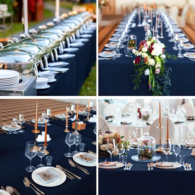 Rectangle Tablecloths 90x132 Inch 2 Pack Navy Blue Polyester Tablecloth Washable Decorative Linen Table Cloths for 6ft and 8ft Dining Table Banquets Buffet Parties and Wedding