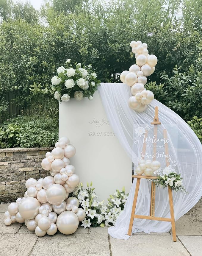 Kozee Pearl White Double-Stuffed Balloons different sizes 63pcs18/10/5 inch 2layer pearl white sand balloon Garland kit For bridge to be Wedding women Birthday baby shower anniversary decorations