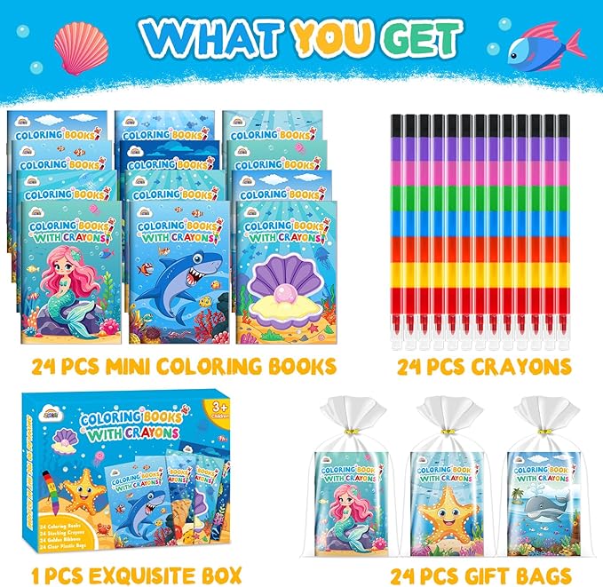 ZMLM 24 Pack Ocean Coloring Books for Kids with Crayons,Party Favors for Kids 4-8, Goodie Bags Stuffers for Toddlers, Classroom Prizes Birthday Return Gifts (Ocean)
