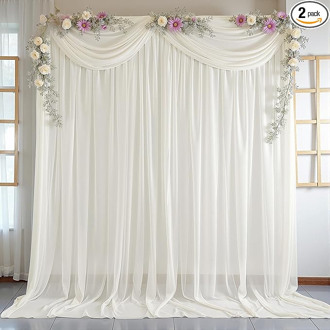 10ft x 10ft Beige Backdrop Curtains, Wrinkle-Free Sheer Chiffon Fabric Photo Backdrop Drapes for Wedding Arch Party Ceremony Stage Photography Decorations