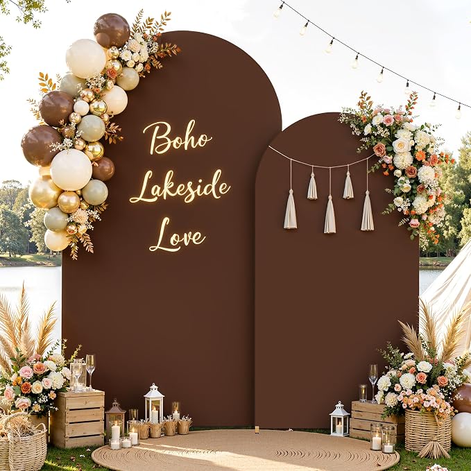 7.2FT 6FT Arch Backdrop Cover for Party, Set of 2 Stretchy Spandex Fitted Arch Stand Cover for Baby Shower, Birthday Wedding Decor, Chiara Backdrop Cover with Double-Sided Design(Blue, Brown)