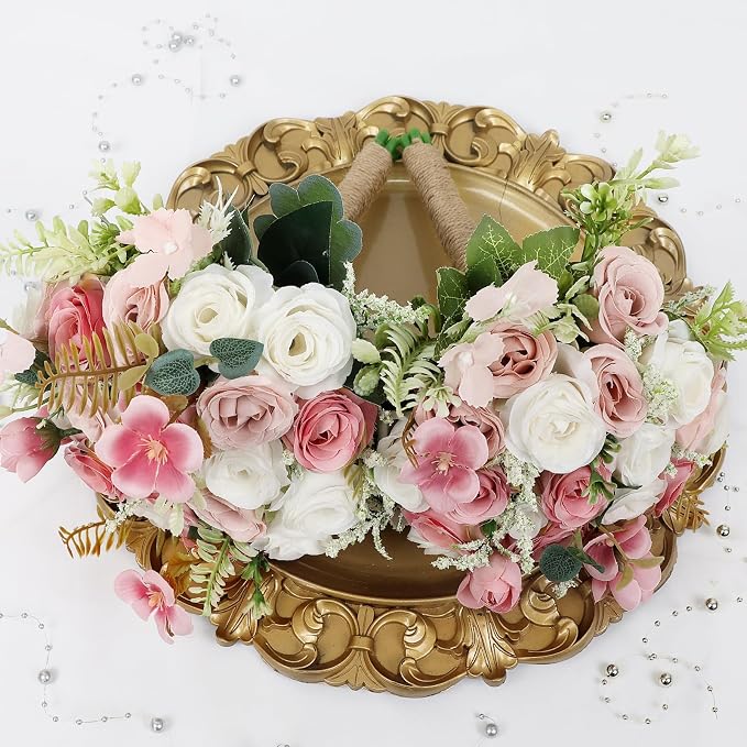 Set of 4 Bridesmaid Bouquets for Wedding - 7 Inch Artificial Ivory Flower Bouquet for Party Ceremony Anniversary Dinning Table Centerpieces Decor - Dusty Pink & White