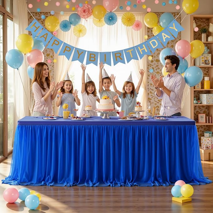 Royal Blue Fitted Tablecloth Rectangle 6 Foot Stretch Elastic Tulle Ruffle Tablecloths Rectangular Spandex Table Covers 6ft Birthday Baby Shower Wedding Party Table Cloths with Skirt 2Pack