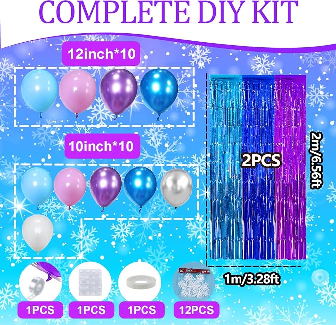 Blue Purple Balloon Garland Arch Kit Birthday Party Decorations, Music Themed Foil Fringe Curtains Backdrop Tinsel Streamer Photo Booth Props for Christmas Winter Wonderland Party Decor Supplies