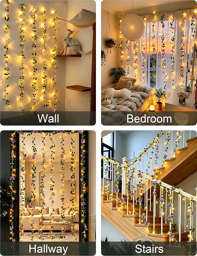 suddus Vine with Lights, Vine Lights with Butterfly for Wall,Bedroom, Dorm, Wedding, Party, Indoor Decor
