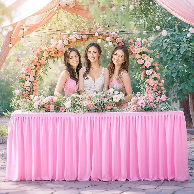 Wish Care 4 Pack Pink Rectangle Table Clothes for 8 Foot Tables, Polyester Fitted Tablecloths 8ft Stretch Table Cover for Wedding, Birthday, Parties, Trade Show, Craft Show
