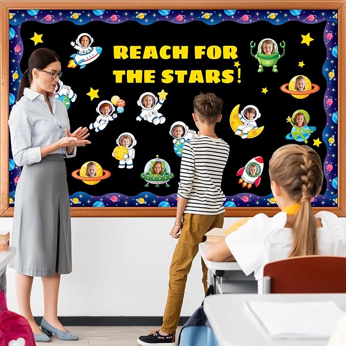 120Pcs Outer Space Theme Cutouts Back to School Bulletin Board Astronaut Alien Paper Cut-Outs Space Themed Classroom Decor for Boy Girl DIY Craft Photo Wall Kindergarten Preschool Party Favor Supplies