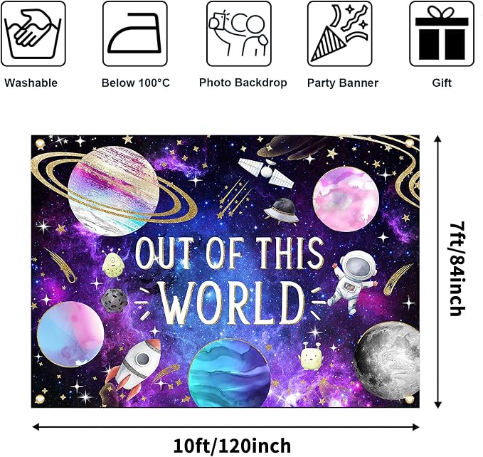 Avezano Space Galaxy Backdrop Out Space Galaxy Planets Astronaut Baby Shower Background for Photography Cosmic Starry Universe Theme Newborn Banner (10x7ft)