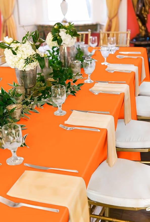 fani 10 Pack 60 x 102 Inch Tablecloth, Orange Tablecloth for 6 Feet Rectangle Tables, Stain and Wrinkle Resistant Washable Fabric Table Cloth for Wedding Party Dining Table Buffet Parties Camping